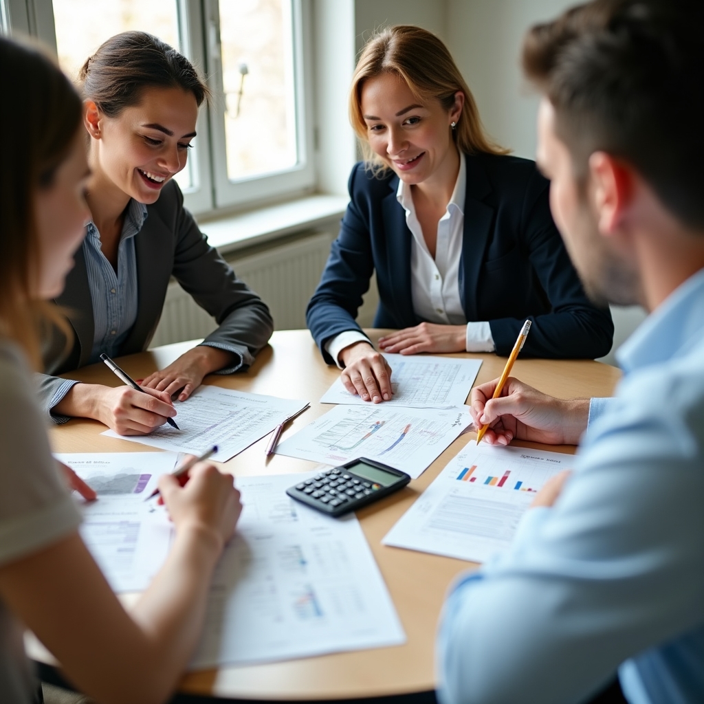 Participants working on a family budget exercise at a workshop table
