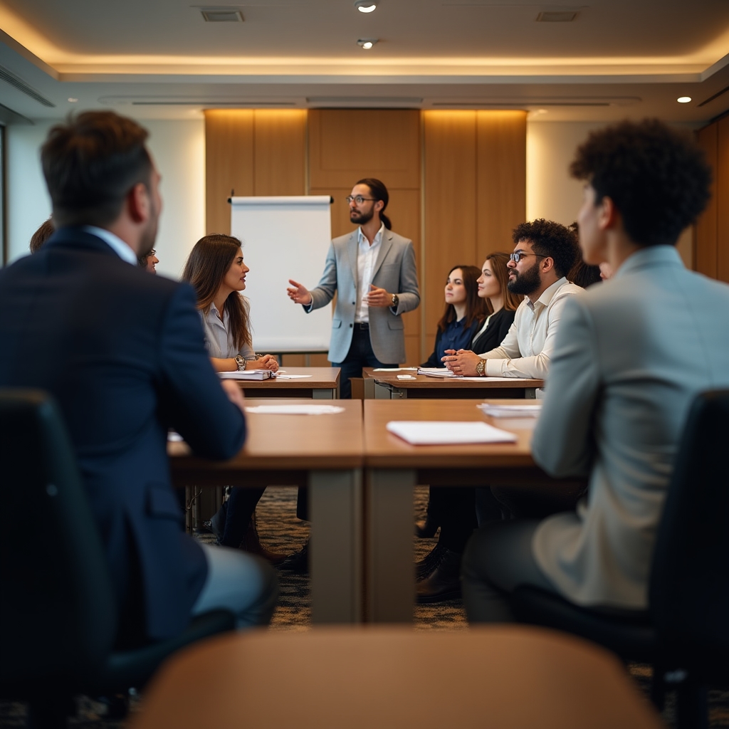 Group of employees attending an in-person personal finance workshop